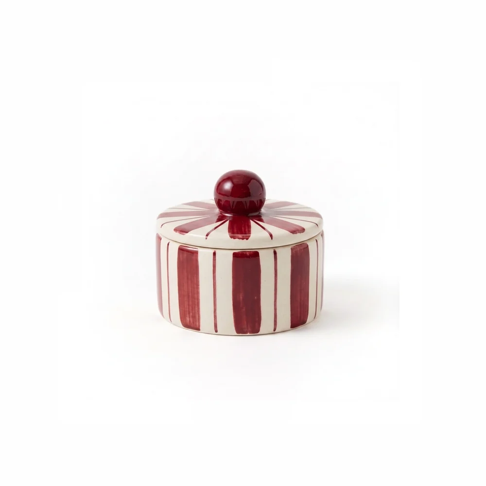 Boîte ronde rayée, Petit, coloris Grenadine