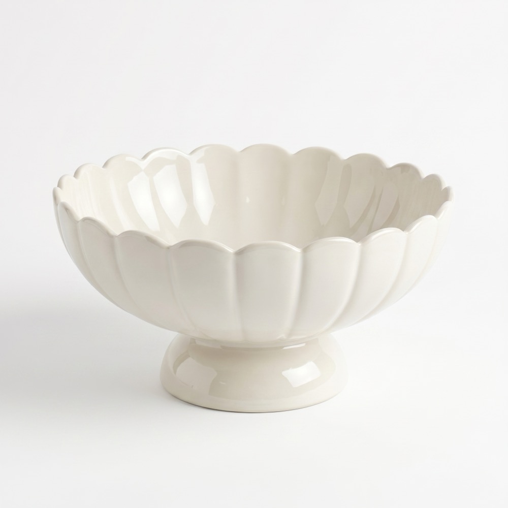 Saladier Blossom, motif fleur gravé, sur pied